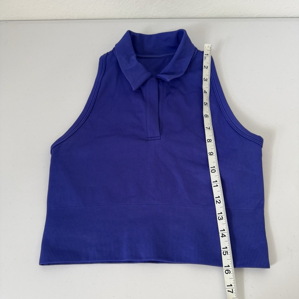 Athleta Aurora Seamless Crop Polo Tank Top Womens S  Purple Ribbed Yoga Casual - Picture 6 of 7